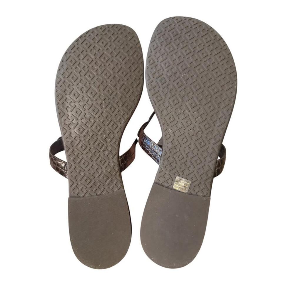 Tory Burch Metallic Bronze Croc-Embossed Miller Thong Sandals - Picture 6 of 6
